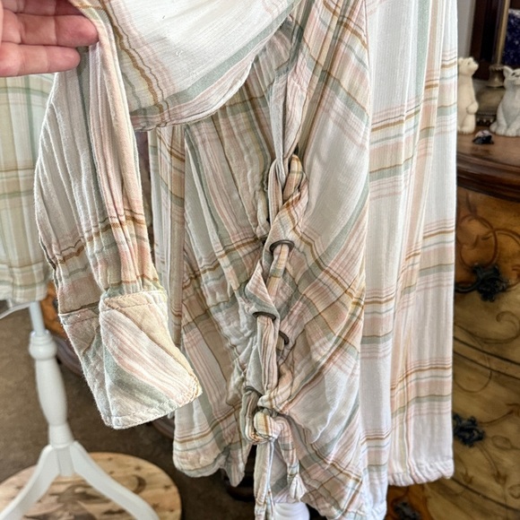 Free People Nordic Plaid Pastel Striped Button Down Shirt - Picture 9 of 14